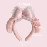 Bờm nơ hồng satin phối ren tai thỏ siêu to The Noya B1