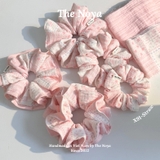 'STRAW' Scrunchies handmade siêu phồng tone hồng pastel 2 tầng, viền hồng by The Noya X91