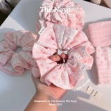 'STRAW' Scrunchies handmade siêu phồng tone hồng pastel 2 tầng, viền hồng by The Noya X91