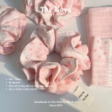 'STRAW' Scrunchies handmade siêu phồng tone hồng pastel 2 tầng, viền hồng by The Noya X91