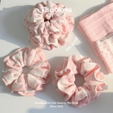 'STRAW' Scrunchies handmade siêu phồng tone hồng pastel 2 tầng, viền hồng by The Noya X91