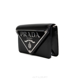 Prada Spazzolato Triangle Logo Plate Flap Chain Bag – Đen sang trọng & hiện đại