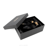 Giày Cao Gót Nữ VERSACE – Square Toe Patent Leather Black &amp; Gold – Mới 98% Full Box