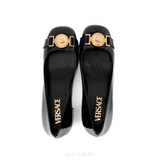 Giày Cao Gót Nữ VERSACE – Square Toe Patent Leather Black &amp; Gold – Mới 98% Full Box