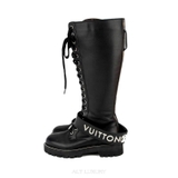 Louis Vuitton Black Leather and Monogram Territory Tall Lace Up Ranger Boot