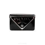 Prada Spazzolato Triangle Logo Plate Flap Chain Bag – Đen sang trọng & hiện đại