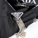 Prada Spazzolato Triangle Logo Plate Flap Chain Bag – Đen sang trọng & hiện đại