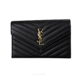 Saint Laurent Monogram Envelope Wallet – Black Grain de Poudre
