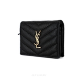 SAINT LAURENT Cassandre Matelassé Flap Card Case  in Grain de Poudre Leather