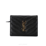SAINT LAURENT Cassandre Matelassé Flap Card Case  in Grain de Poudre Leather