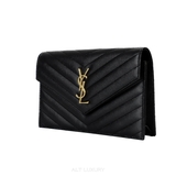 Saint Laurent Monogram Envelope Wallet – Black Grain de Poudre