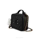 CHANEL Small Filigree Vanity Case Caviar Leather Black – Thiết Kế Sang Trọng, Mới 98% Kèm Dây Đeo