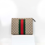 Ví nam cầm tay GUCCI màu be logo sọc xanh đỏ