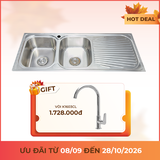 Chậu rửa chén 2 hố inox 304 kích thước 118 cm