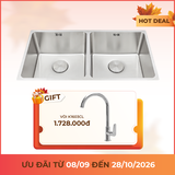 Chậu rửa chén 2 hố Inox 304 kích thước 75 cm