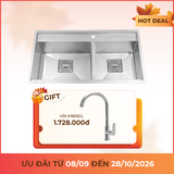 Chậu rửa chén 2 hố Inox 304 kích thước 86 cm