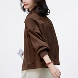 Jacket Jean Nữ Trễ Vai màu Nâu Cafe