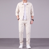Bộ Đồ Áo Jacket Jean và Quần Jean màu Be Sang trọng