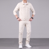 Bộ Đồ Áo Jacket Jean và Quần Jean màu Be Sang trọng