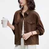 Jacket Jean Nữ Trễ Vai màu Nâu Cafe