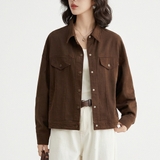 Jacket Jean Nữ Trễ Vai màu Nâu Cafe