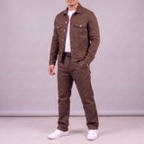 Bộ Đồ Áo Jacket Jean và Quần Jean màu Nâu Hiện Đại