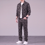 Bộ Đồ Áo Jacket Jean và Quần Jean Vân Họa Tiết Đen