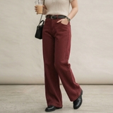Quần Jean Nữ dáng suông màu đỏ Burgundy