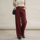 Quần Jean Nữ dáng suông màu đỏ Burgundy