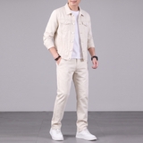 Bộ Đồ Áo Jacket Jean và Quần Jean màu Be Sang trọng