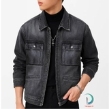 Jacket Jean Xám Khói Túi Hộp Chất, Bui Bặm
