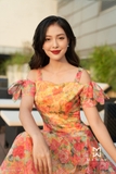 Outlet | Đầm xòe voan trễ vai họa tiết hoa