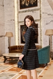 (2 màu) Chân váy xòe dạ tweed xếp ly bản to