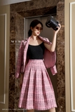 (2 màu) Chân váy xòe dạ tweed xếp ly bản to