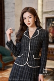 (2 màu) Chân váy xòe dạ tweed xếp ly bản to