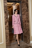 (2 màu) Chân váy xòe dạ tweed xếp ly bản to