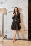 (2 màu) Chân váy xòe dạ tweed xếp ly bản to