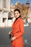 Outlet | Áo khoác măng tô dạ vạt chéo kèm belt - Orange