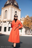 Outlet | Áo khoác măng tô dạ vạt chéo kèm belt - Orange