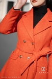 Outlet | Áo khoác măng tô dạ vạt chéo kèm belt - Orange
