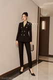 Outlet | (2 màu) Áo vest dài tay vạt chéo kèm belt