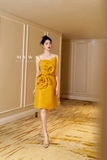 Outlet | Đầm xòe hai dây dáng ngắn đính hoa Mustard