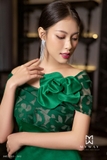 Outlet | (4 màu) Đầm xòe gấm trễ vai đính hoa Black Flower