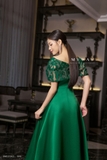 Outlet | (4 màu) Đầm xòe gấm trễ vai đính hoa Black Flower