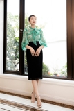 Outlet | (2 màu) Áo kiểu tay bồng cổ nơ họa tiết Canary Flower