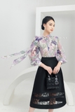 Outlet | (2 màu) Áo kiểu tay bồng cổ nơ họa tiết Canary Flower
