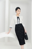 Outlet | Chân váy ôm gấm hoa xẻ tà