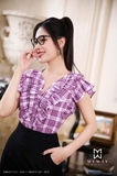 Outlet | Áo kiểu tay bèo họa tiết kẻ
