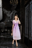 Outlet | Đầm xòe đính nơ họa tiết hoa lavender