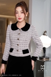 Outlet | Áo vest dạ tweed cổ cách điệu phối nhung